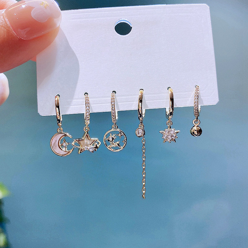 Fashion Star Moon Reindeer Copper Drop Earrings Shell Zircon Copper Earrings