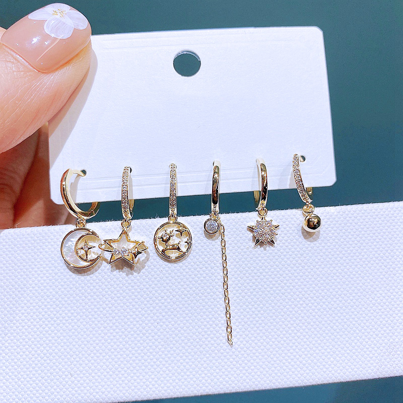 Fashion Star Moon Reindeer Copper Drop Earrings Shell Zircon Copper Earrings