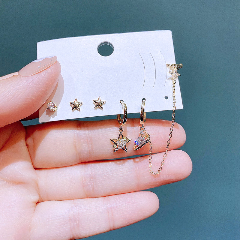 Fashion Pentagram Star Planet Copper Earrings Plating Zircon Copper Earrings