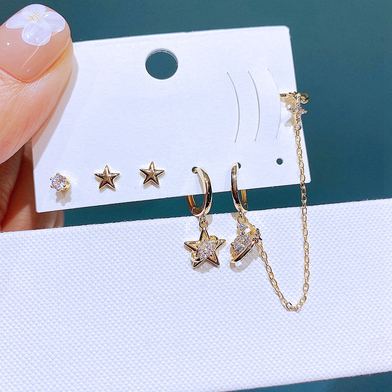 Fashion Pentagram Star Planet Copper Earrings Plating Zircon Copper Earrings