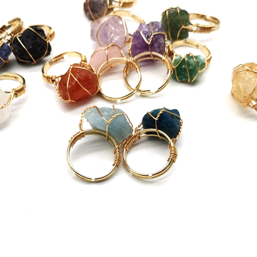 Ethnic Style Geometric Metal Plating Natural Stone Open Ring