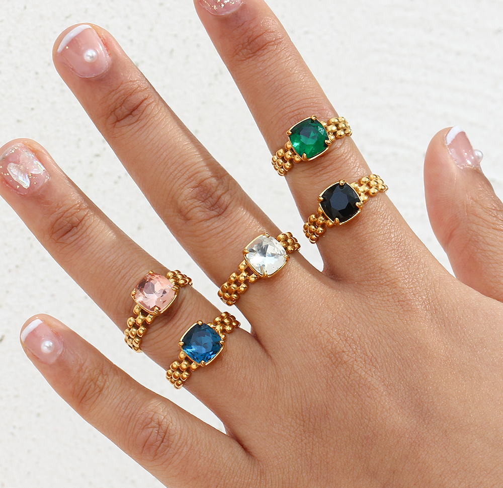 Fashion Square Stainless Steel Rings Plating Zircon Stainless Steel Rings