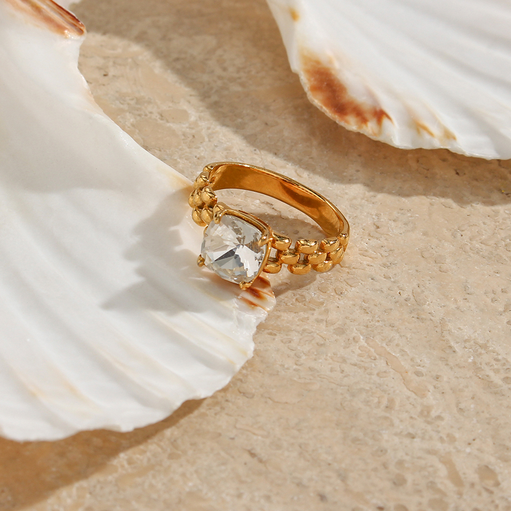 Fashion Square Stainless Steel Rings Plating Zircon Stainless Steel Rings