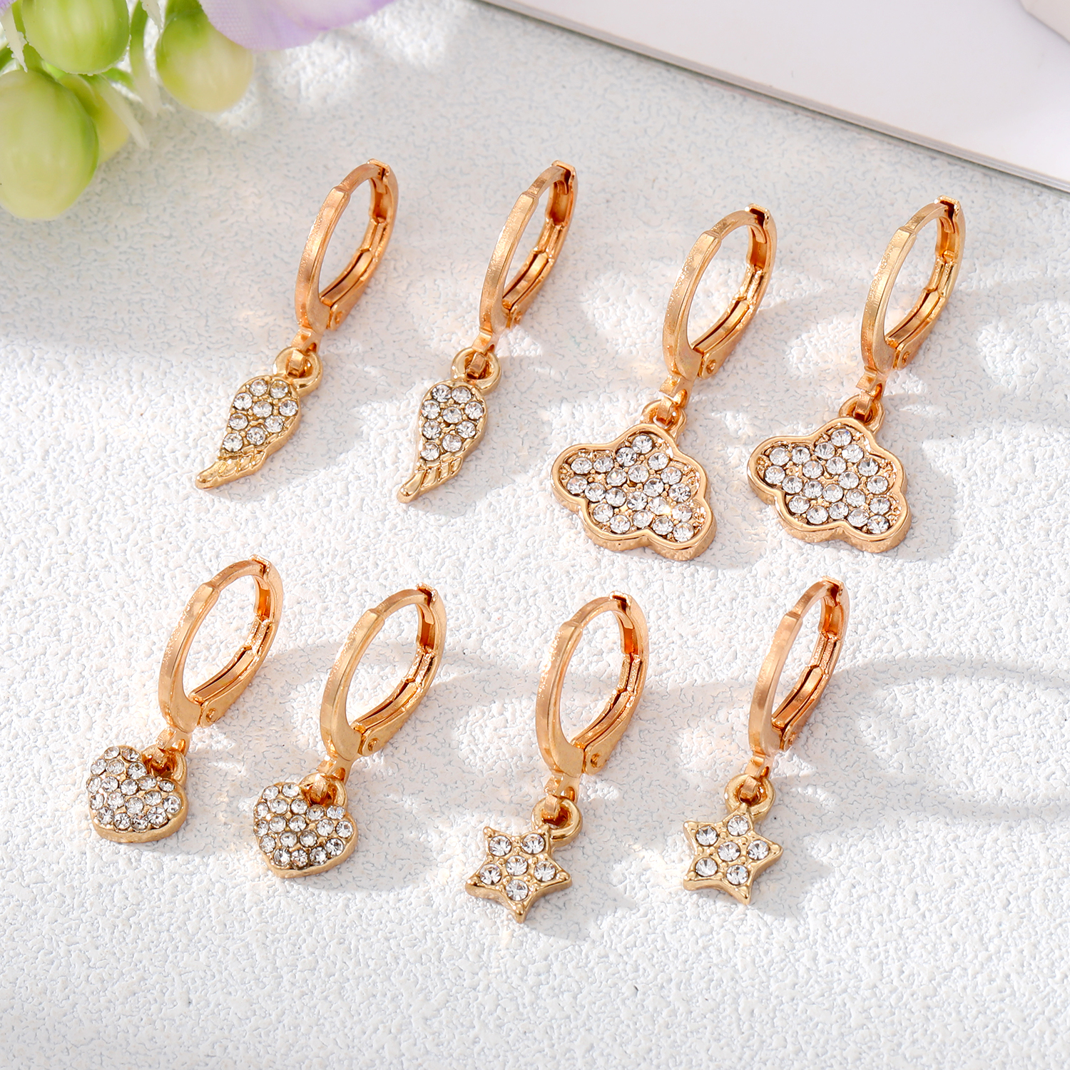 Fashion Clouds Pentagram Heart Shape Alloy Inlay Rhinestone Drop Earrings