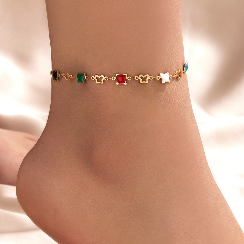 French Style Geometric Alloy Stoving Varnish Alloy Anklet