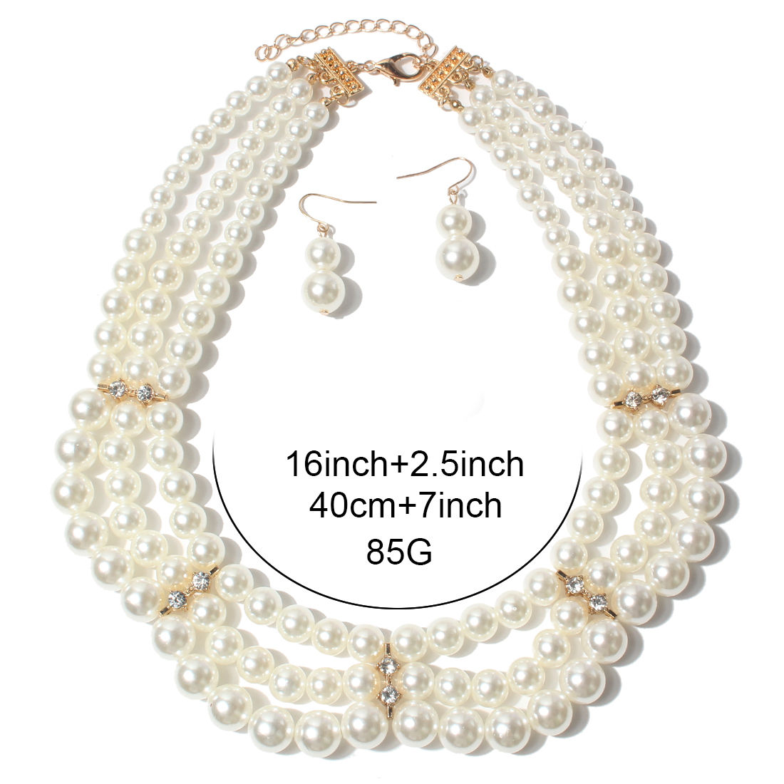 Elegant Geometric Imitation Pearl Beaded Layered Pearl Necklace