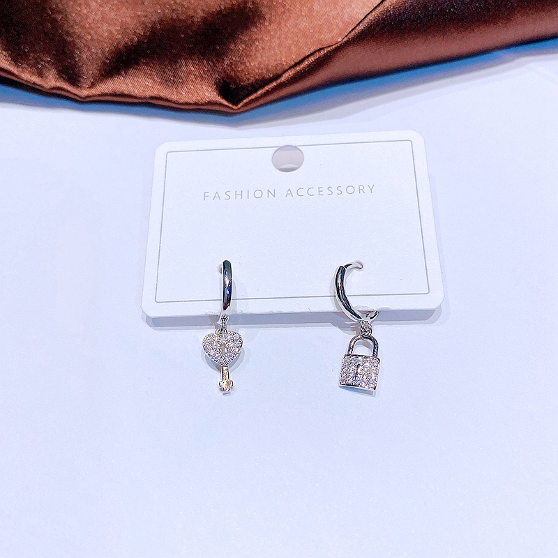 Fashion Key Lock Copper Dangling Earrings Plating Zircon Copper Earrings