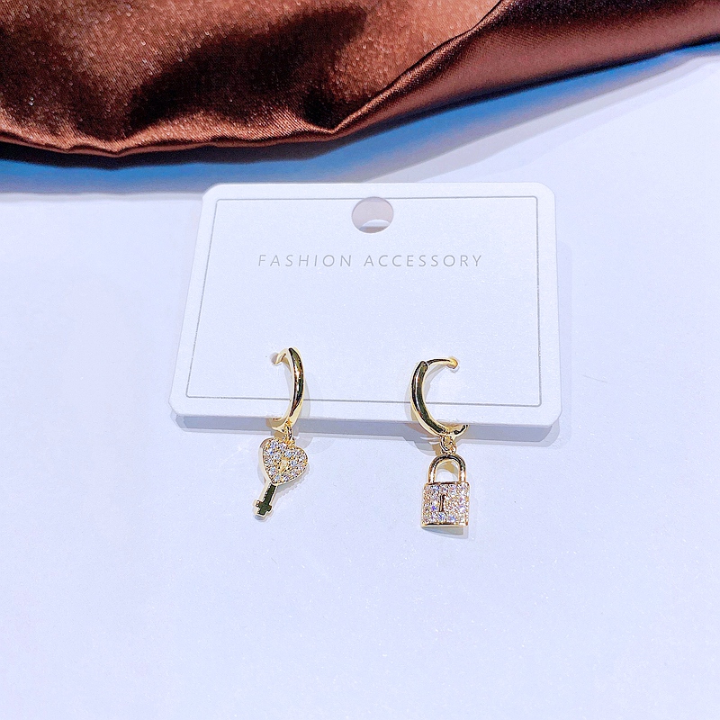 Fashion Key Lock Copper Dangling Earrings Plating Zircon Copper Earrings