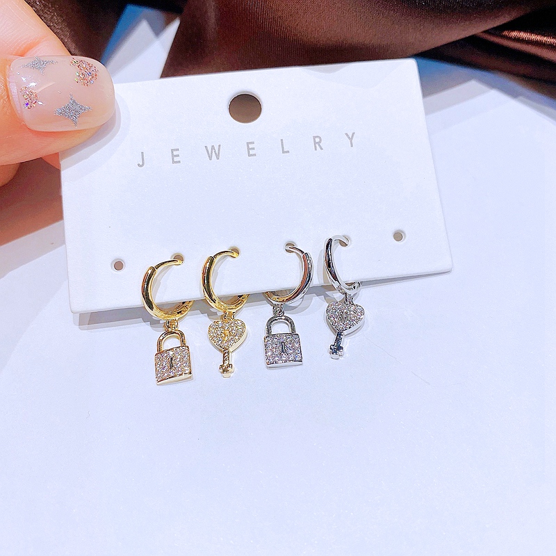 Fashion Key Lock Copper Dangling Earrings Plating Zircon Copper Earrings