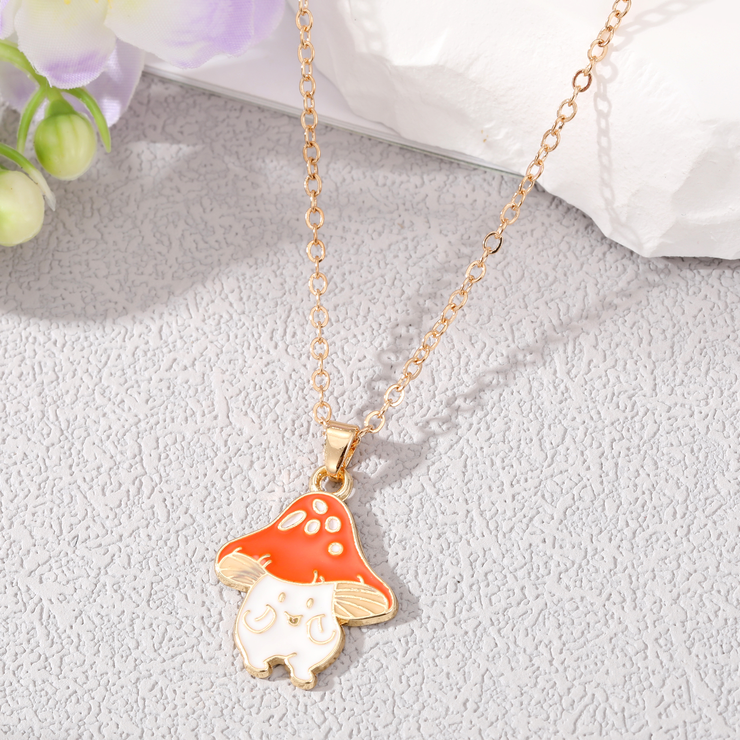Cute Mushroom Alloy Enamel Alloy Pendant Necklace 1 Piece