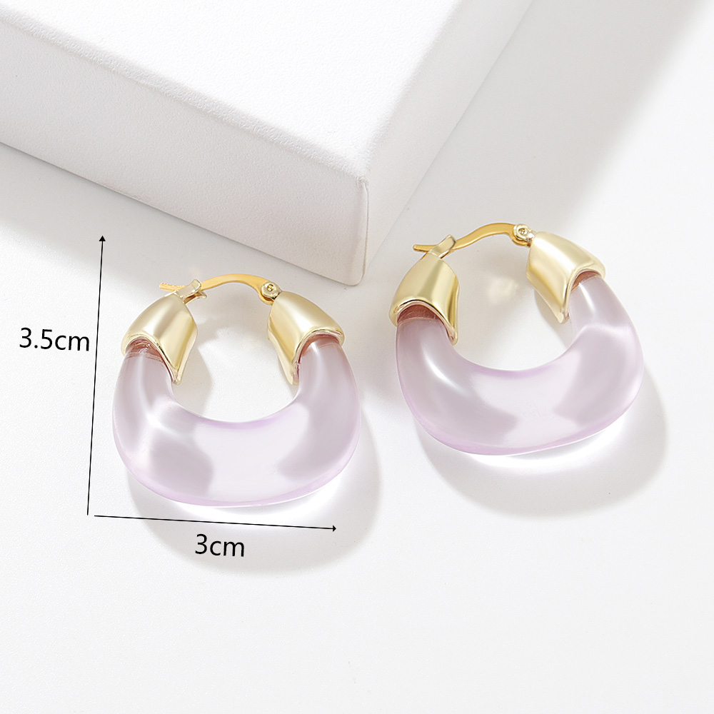 Exaggerated U Shape Alloy Plating Resin Hoop Earrings