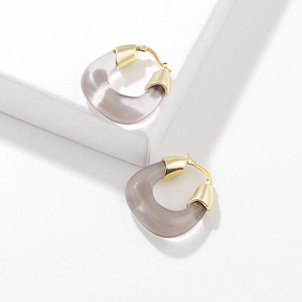 Exaggerated U Shape Alloy Plating Resin Hoop Earrings
