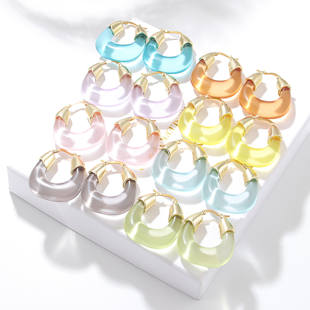 Exaggerated U Shape Alloy Plating Resin Hoop Earrings
