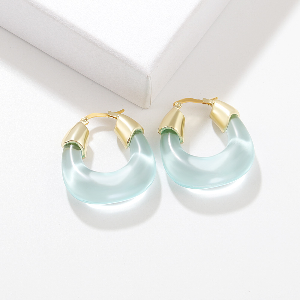 Exaggerated U Shape Alloy Plating Resin Hoop Earrings