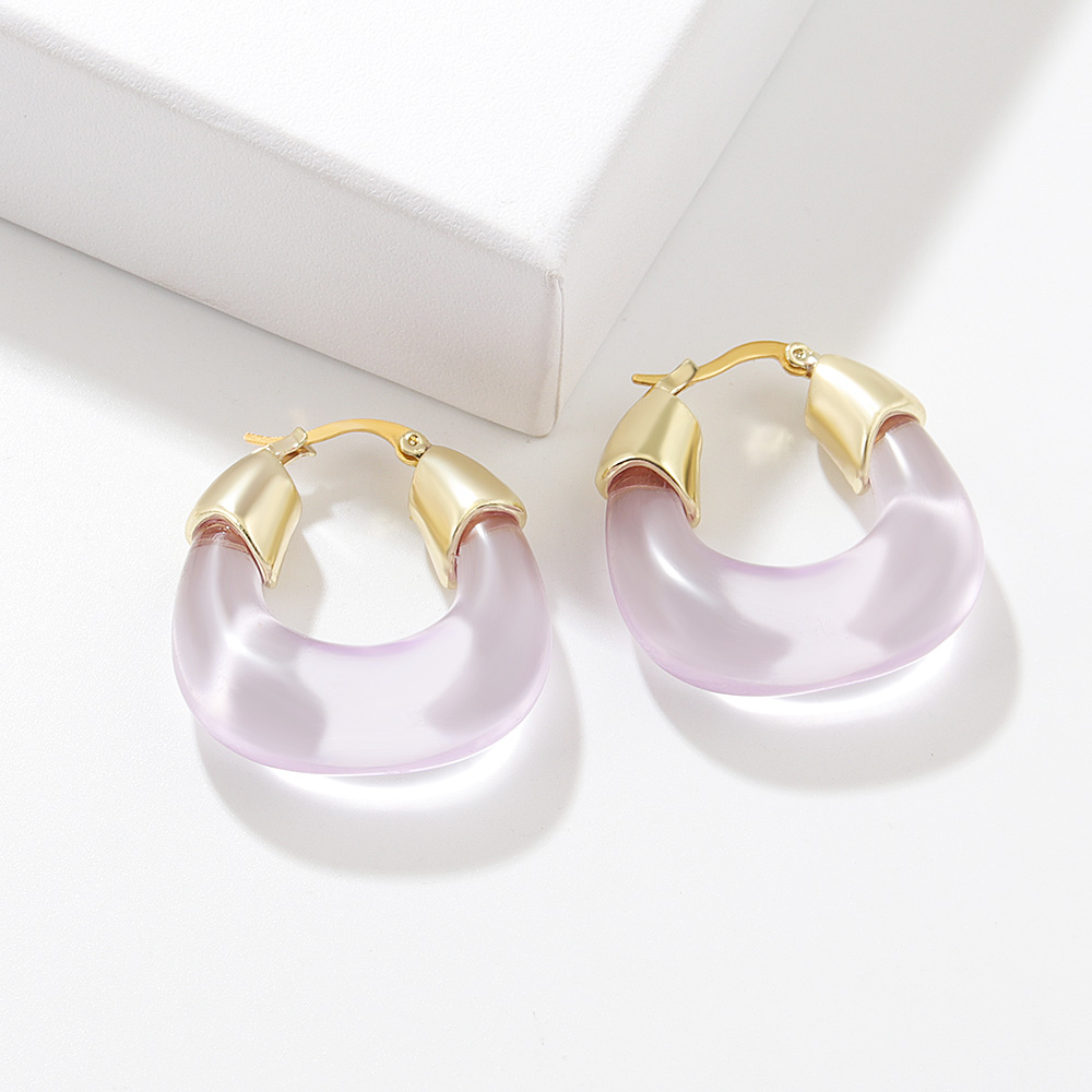 Exaggerated U Shape Alloy Plating Resin Hoop Earrings