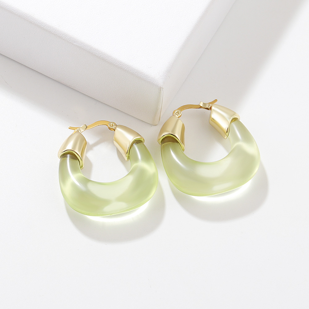 Exaggerated U Shape Alloy Plating Resin Hoop Earrings