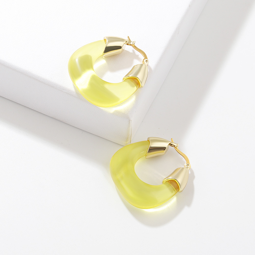 Exaggerated U Shape Alloy Plating Resin Hoop Earrings