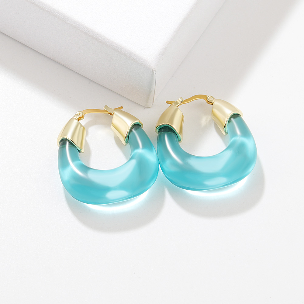 Exaggerated U Shape Alloy Plating Resin Hoop Earrings