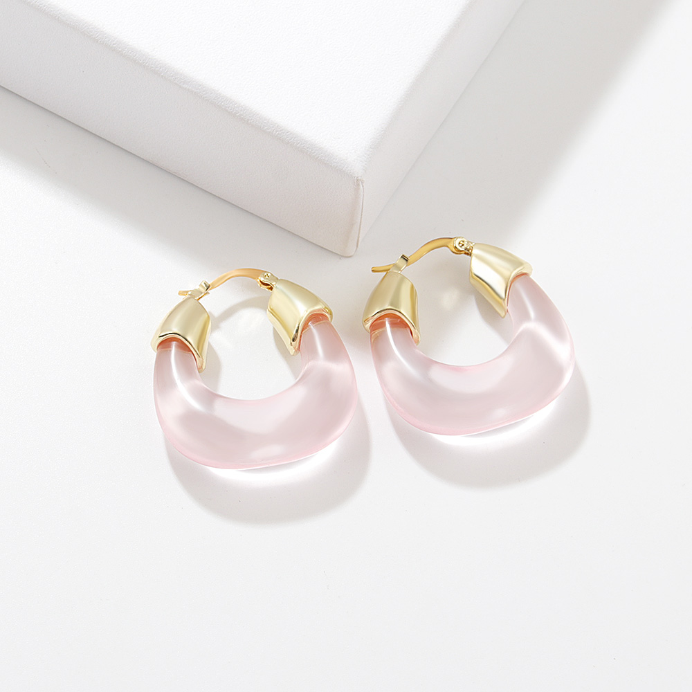 Exaggerated U Shape Alloy Plating Resin Hoop Earrings