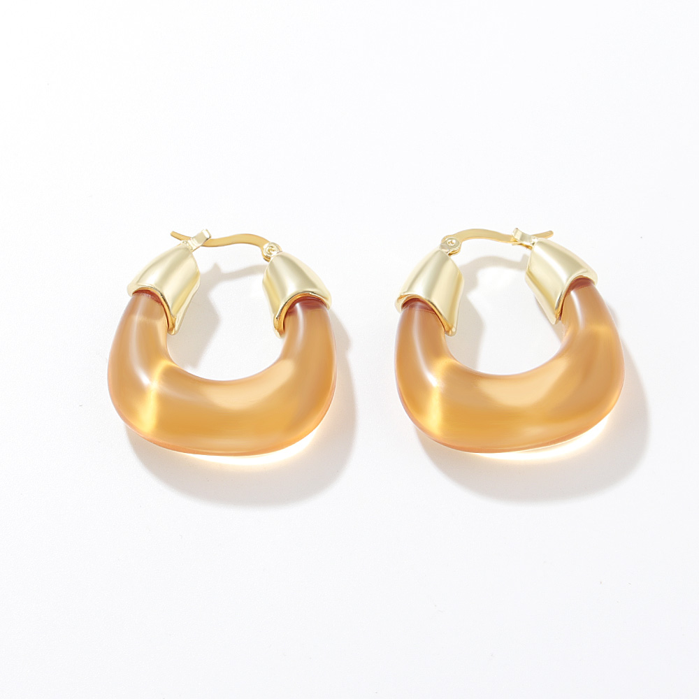 Exaggerated U Shape Alloy Plating Resin Hoop Earrings