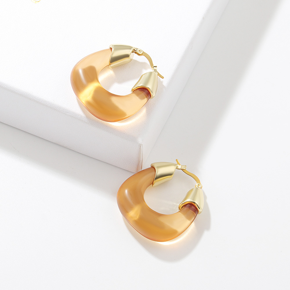 Exaggerated U Shape Alloy Plating Resin Hoop Earrings
