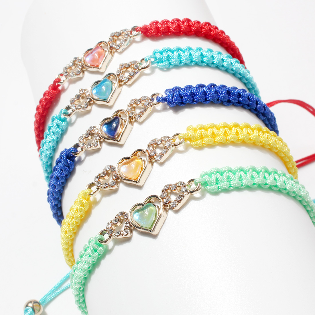 Simple Style Heart Shape Synthetic Fibre Alloy Knitting Rhinestone Bracelets