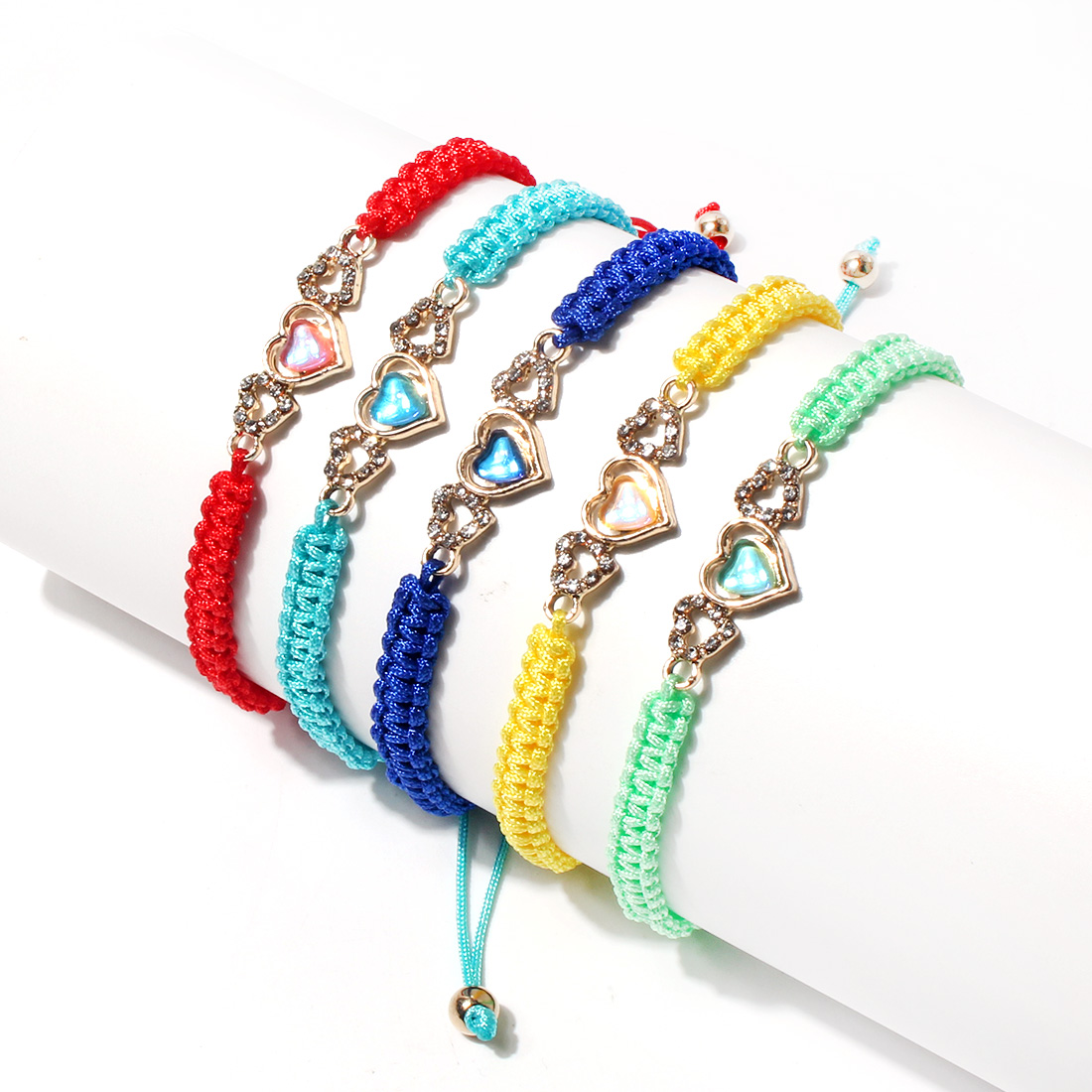 Simple Style Heart Shape Synthetic Fibre Alloy Knitting Rhinestone Bracelets