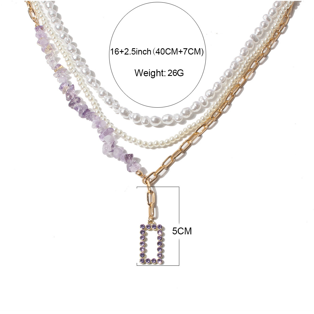 Simple Style Geometric Imitation Pearl Alloy Beaded Inlay natural stone Rhinestone Layered Necklaces