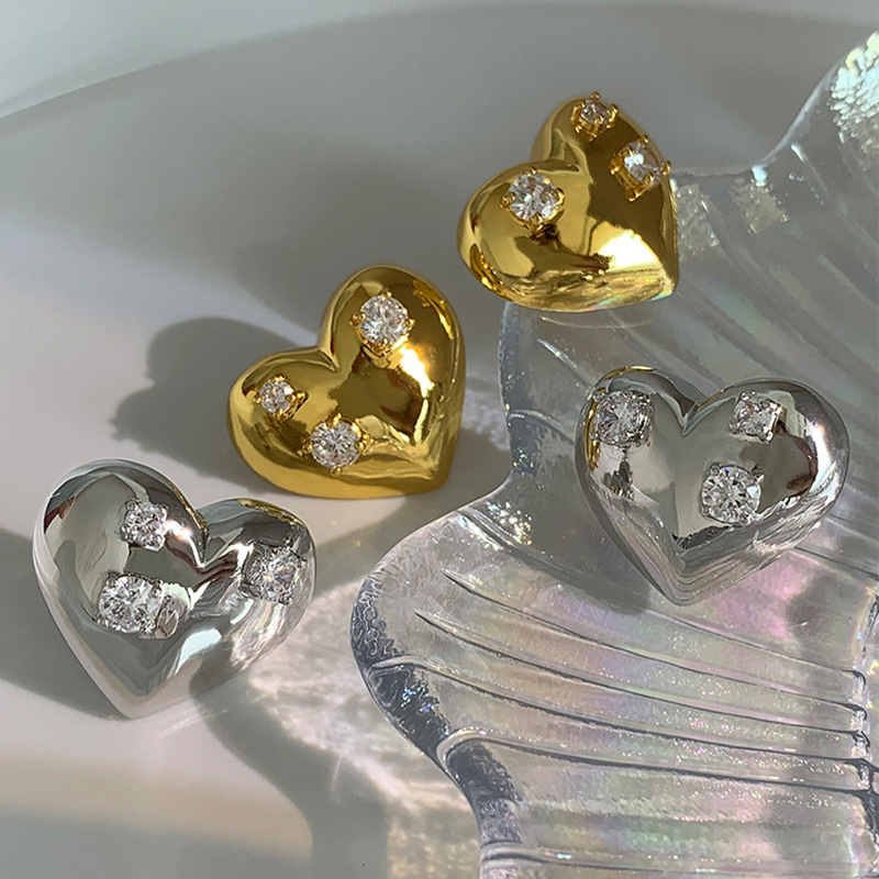 Fashion Heart Shape Copper Earrings Artificial Rhinestones Copper Earrings
