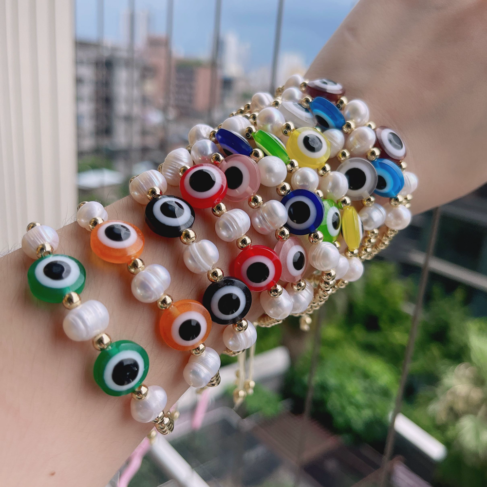 Ethnic Style Devilu0027S Eye Copper Bracelets Gold Plated Pearl Copper Bracelets