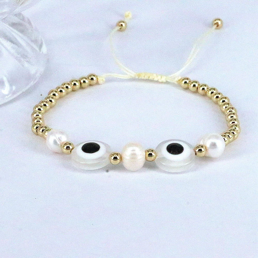 Ethnic Style Devilu0027S Eye Copper Bracelets Gold Plated Pearl Copper Bracelets