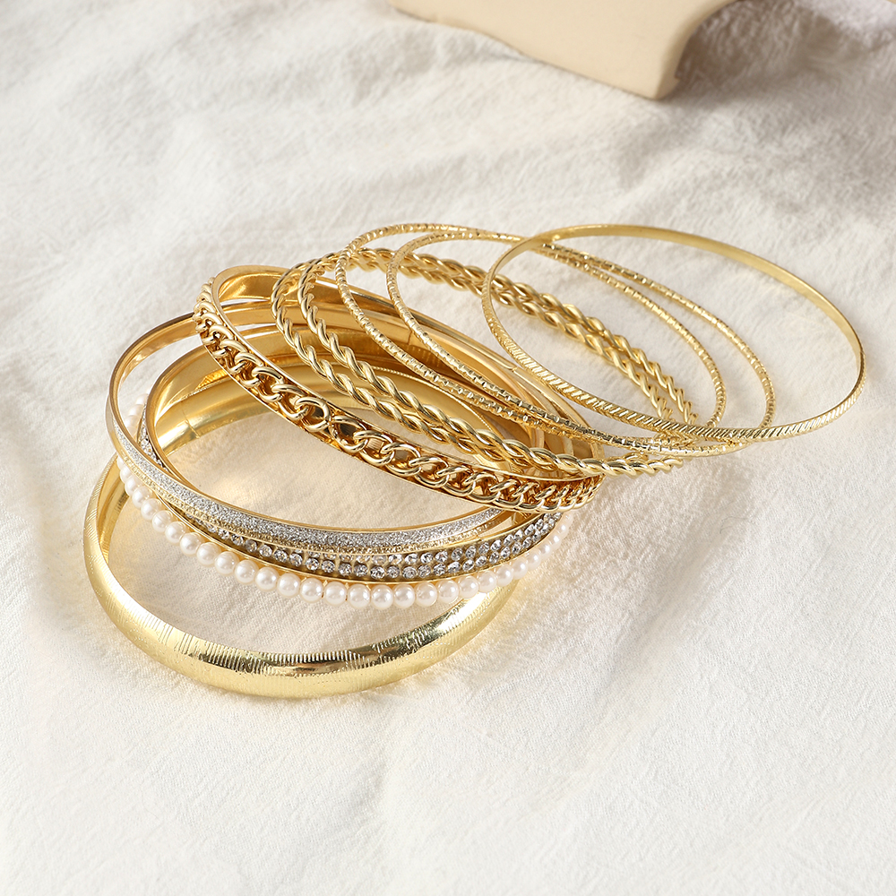 Fashion Geometric Alloy Shiny Metallic Bangle 1 Set