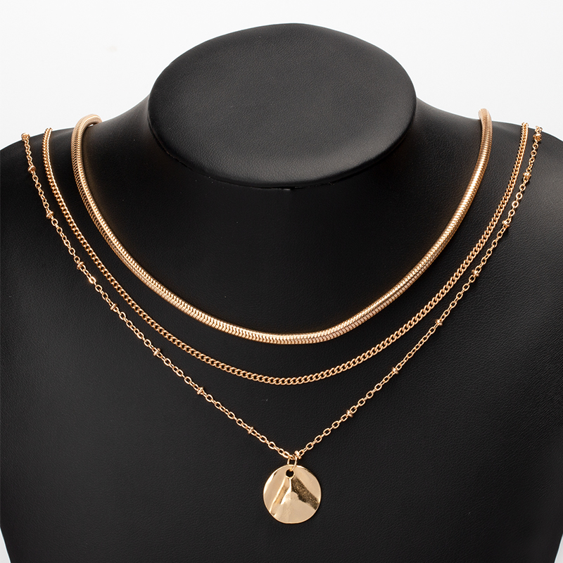 Classic Style Round Alloy Plating Layered Necklaces