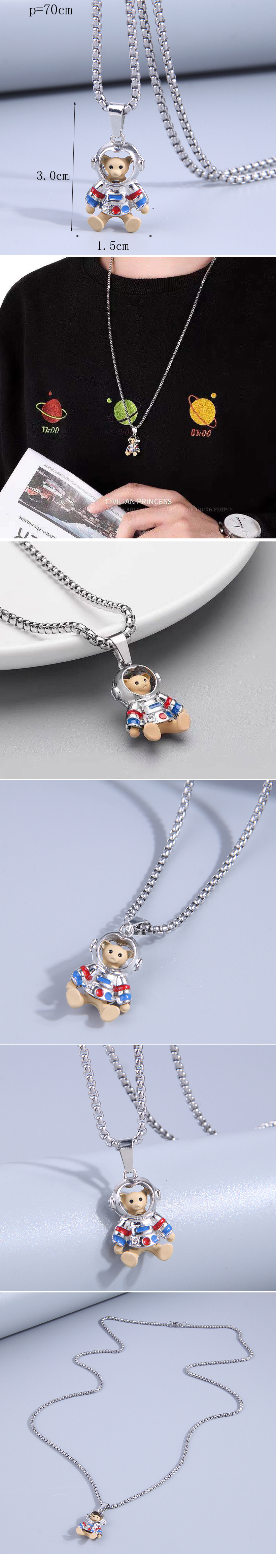 Hip-Hop Animal Alloy Bear Pendant Necklace 1 Piece