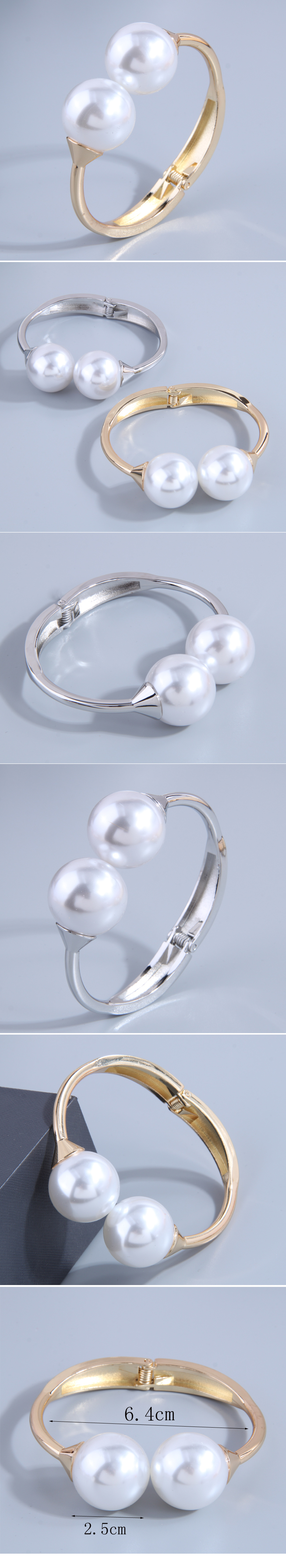 Fashion Round Imitation Pearl Alloy Plating Bangle 1 Piece