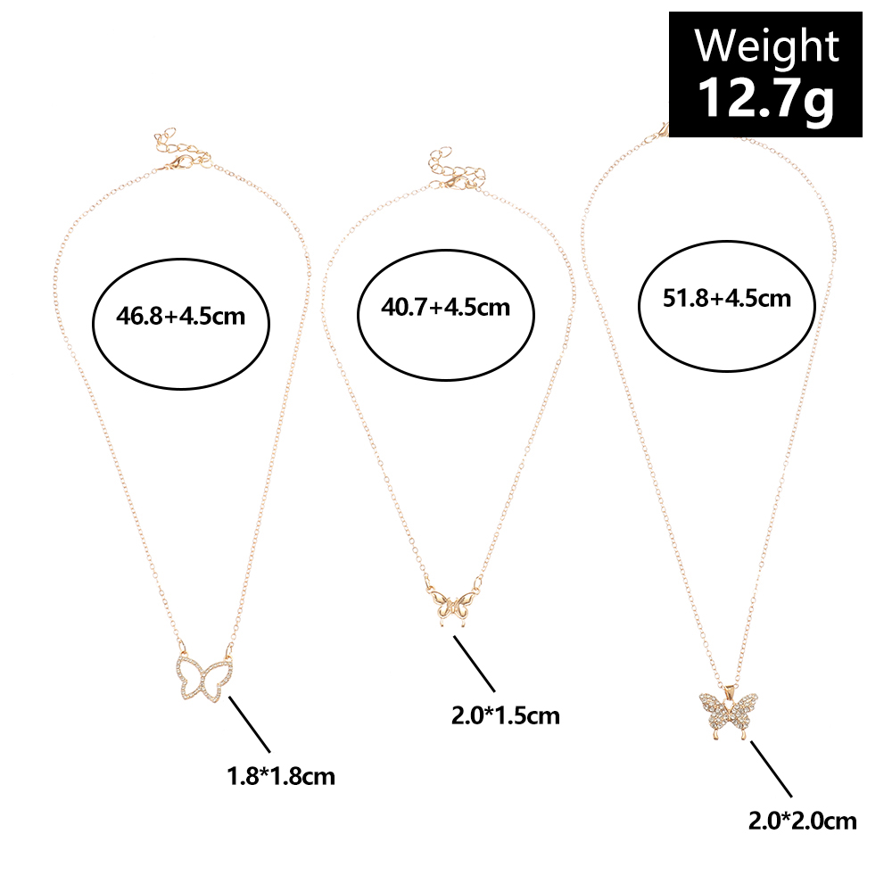 Shiny Four Leaf Clover Square Heart Shape Alloy Inlay Rhinestone Pendant Necklace 3 Pieces