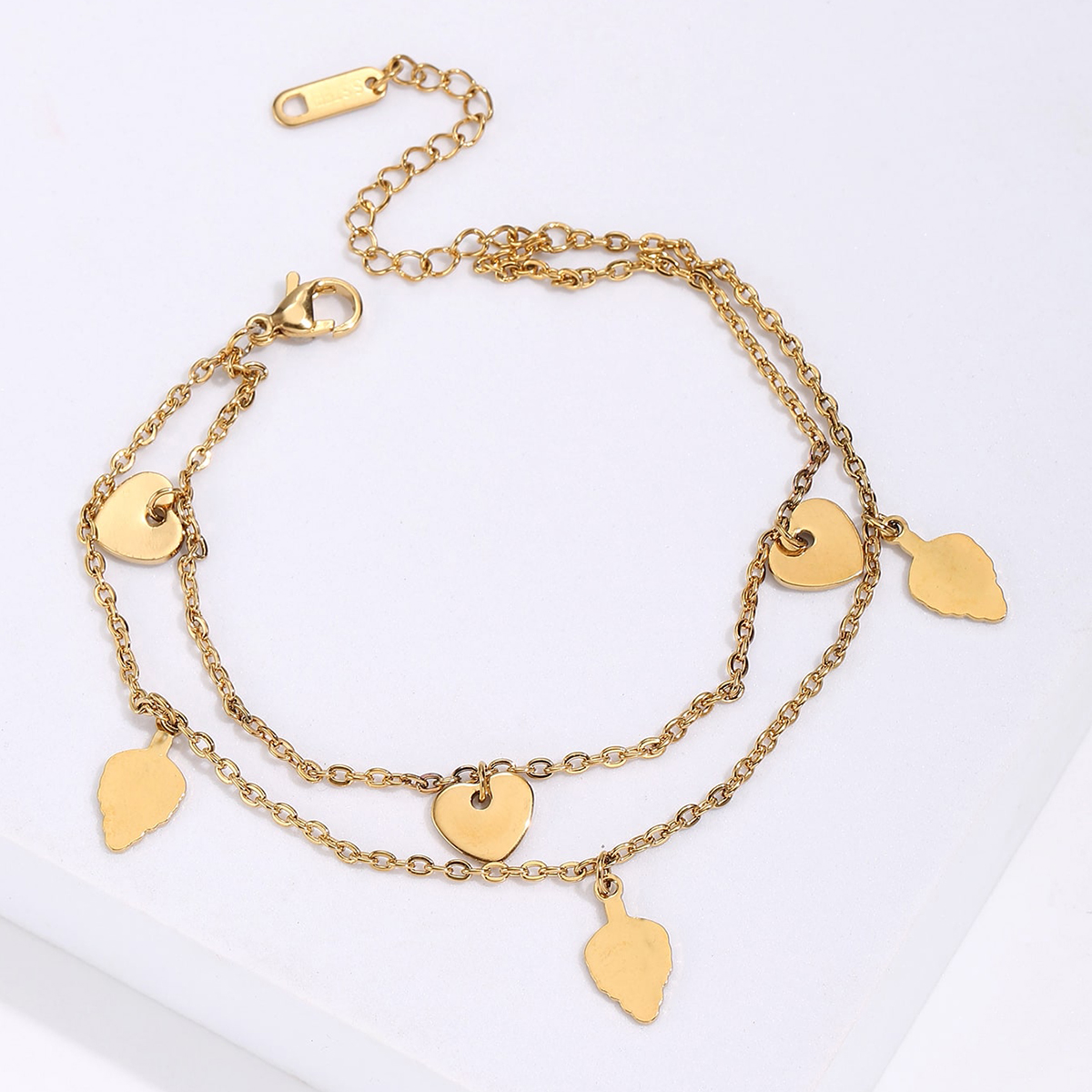 Simple Style Round Leaves Lock Stainless Steel Gold Plated Anklet 1 Piece