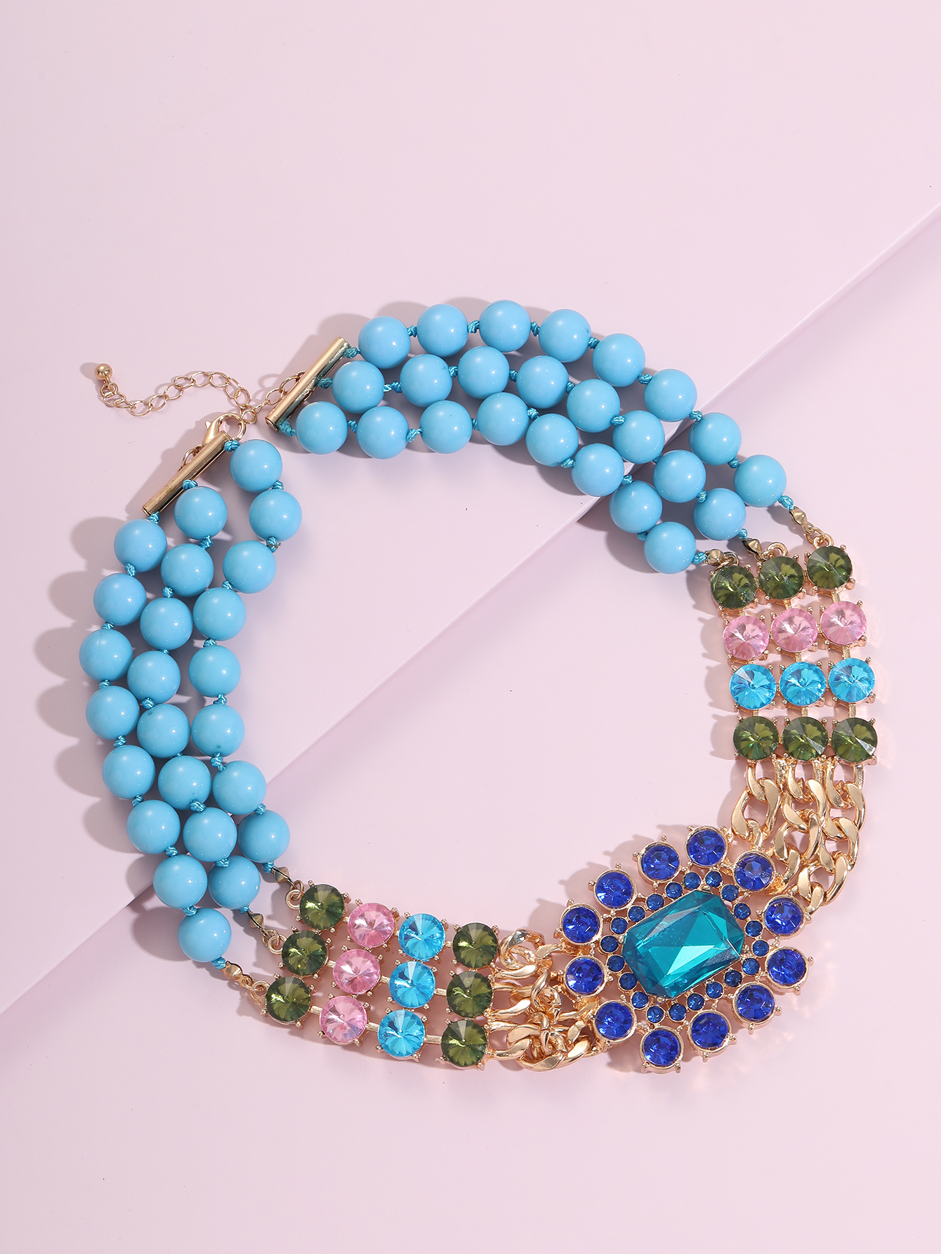 Fashion Square Alloy Beaded Inlay Artificial Gemstones Layered Necklaces