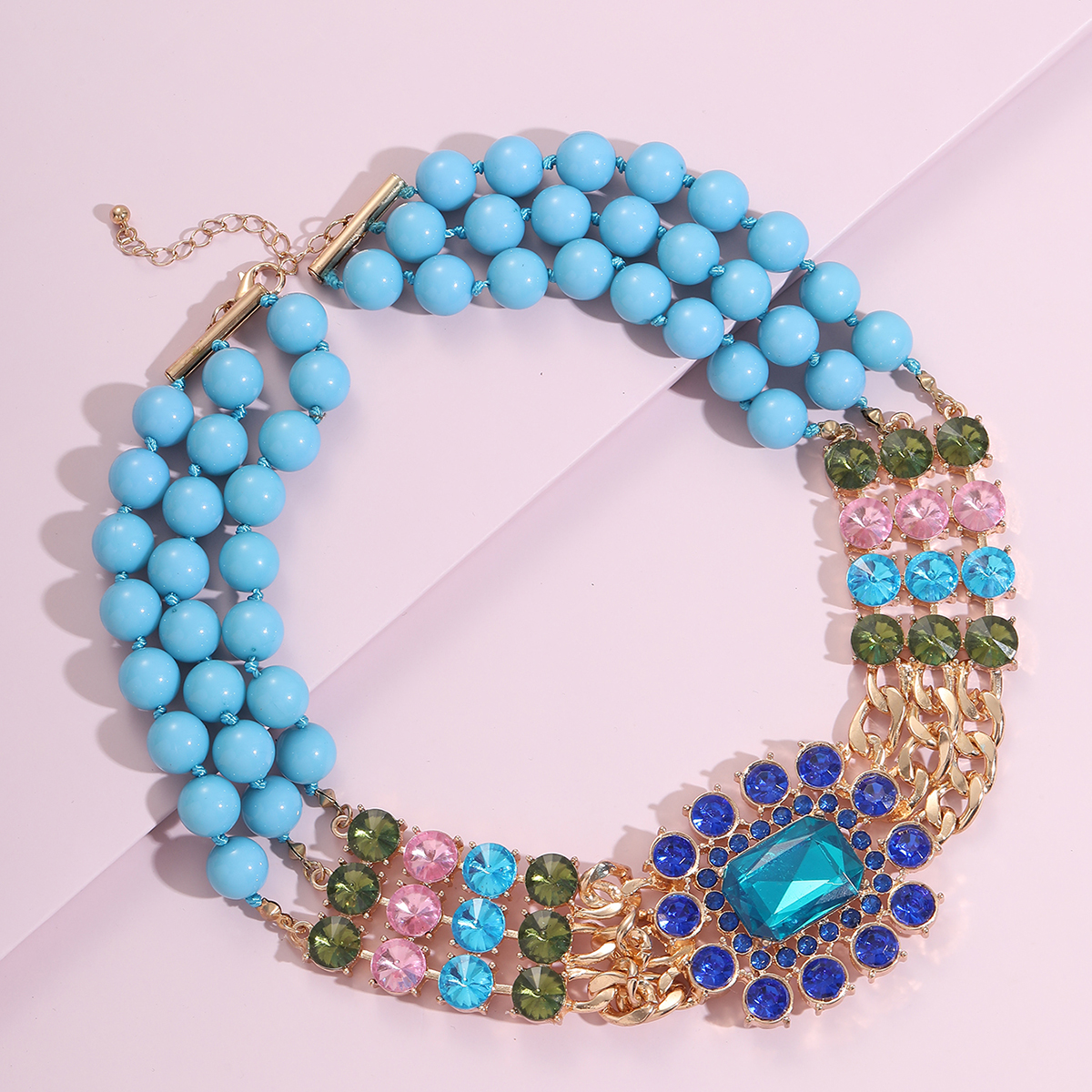 Fashion Square Alloy Beaded Inlay Artificial Gemstones Layered Necklaces