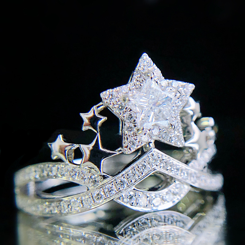Fashion Geometric Star Crown Copper Rings Inlaid Zircon Copper Rings