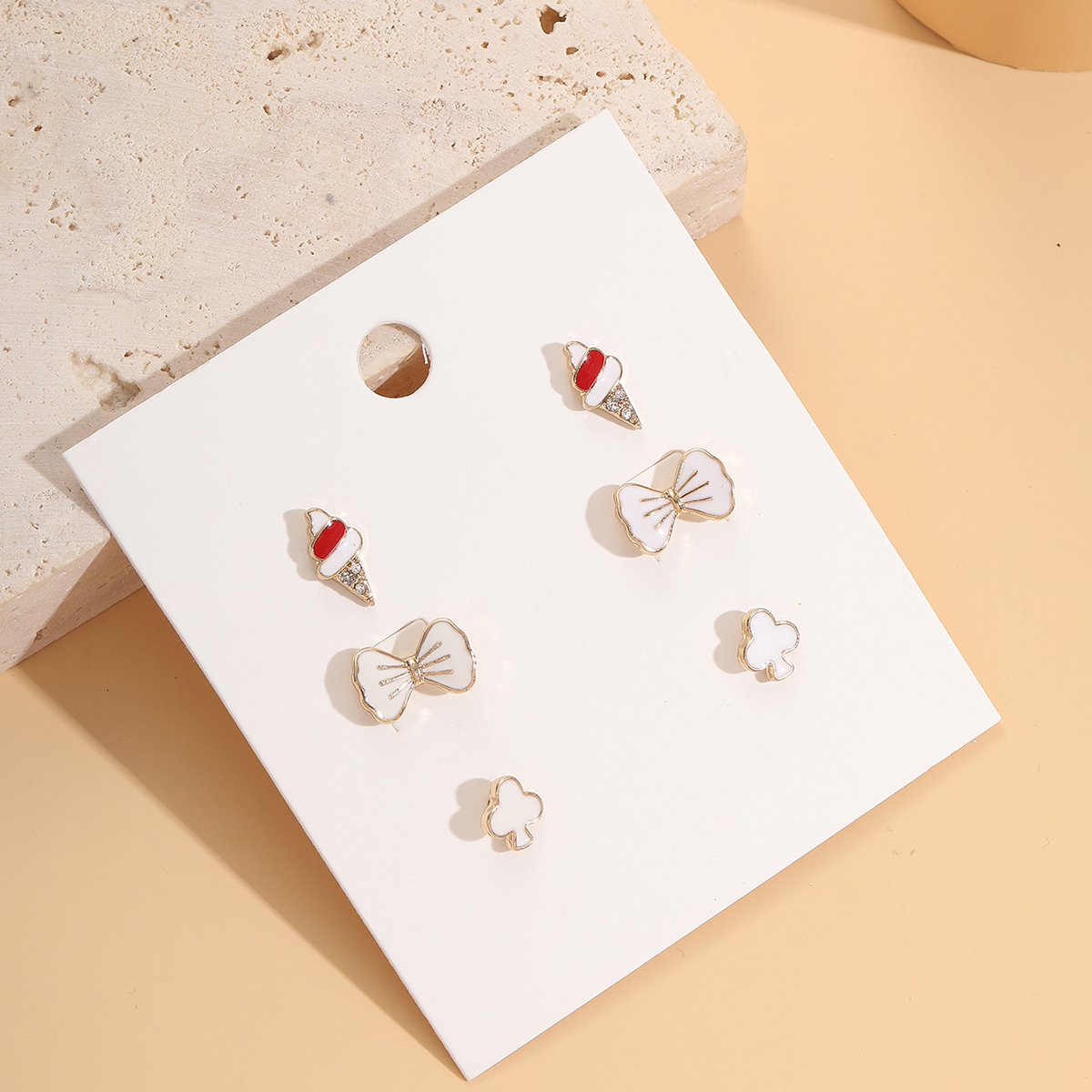 Cute Ice Cream Bow Knot Alloy Plating Ear Studs
