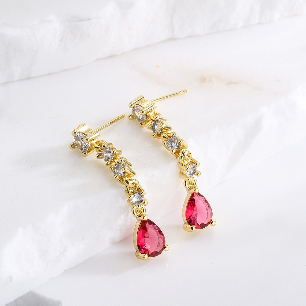 Fashion Water Droplets Copper Drop Earrings Inlay Zircon Copper Earrings