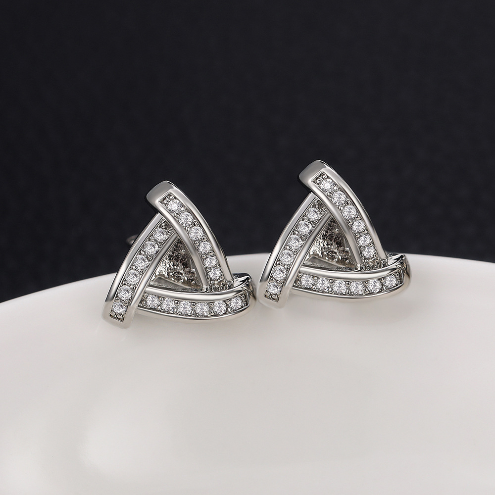 Fashion Triangle Copper Ear Studs Diamond Artificial Diamond Copper Earrings