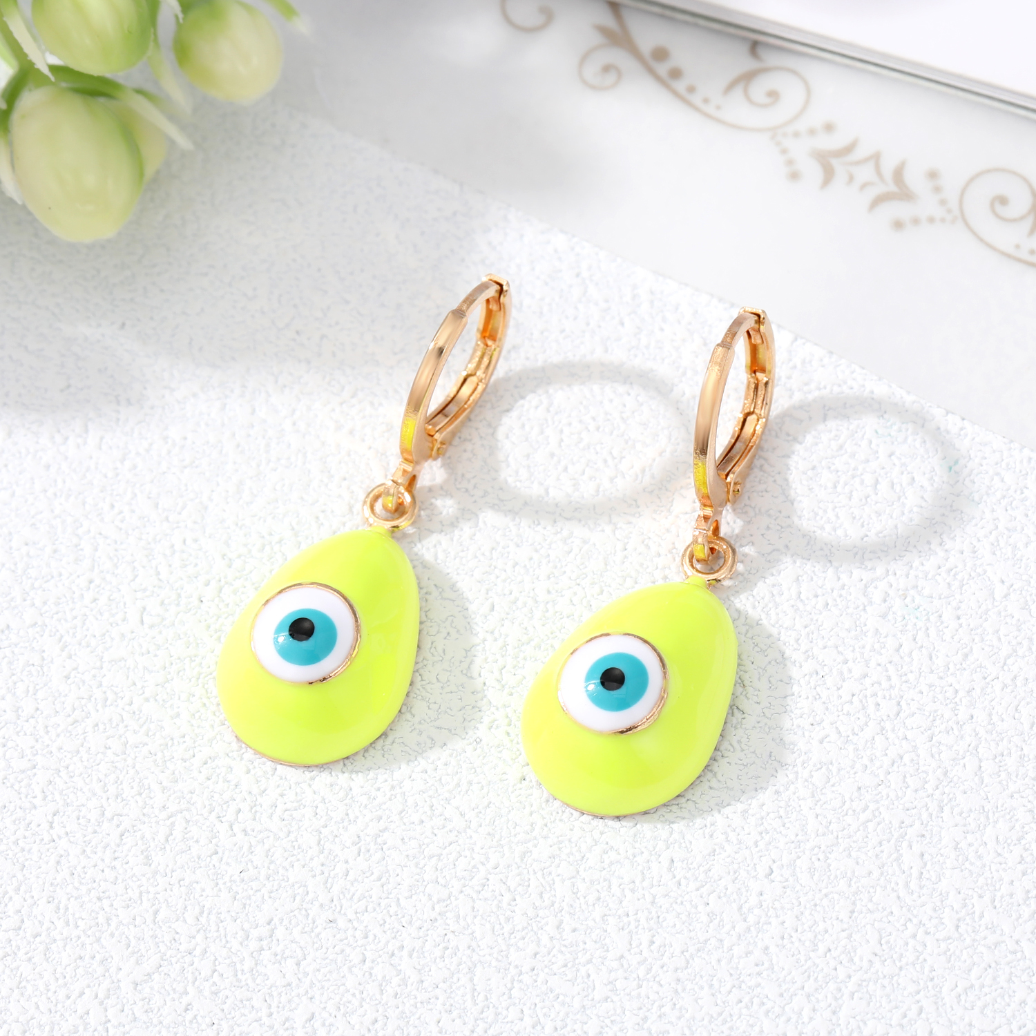 Fashion Devilu0027S Eye Water Droplets Alloy Enamel Earrings 1 Piece