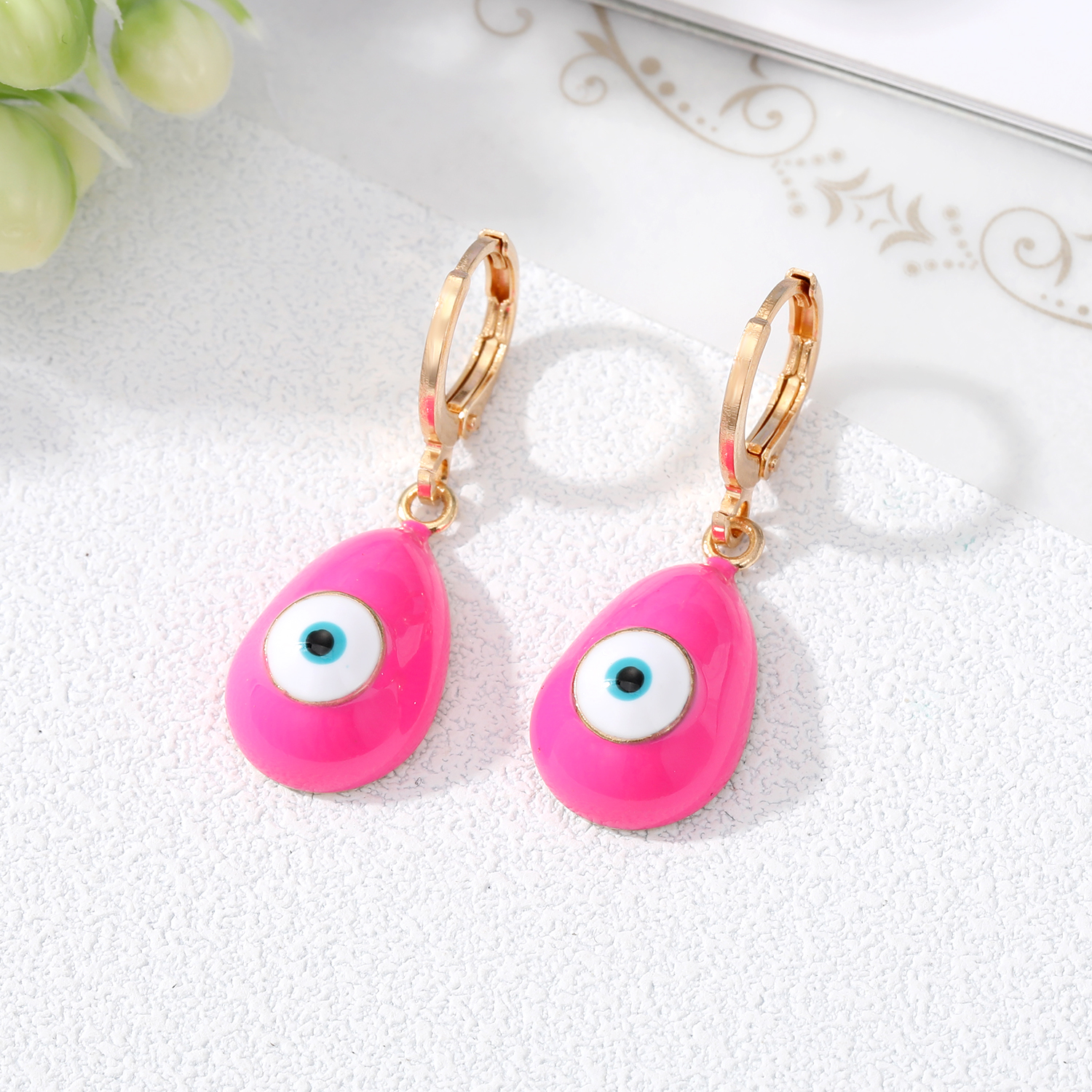 Fashion Devilu0027S Eye Water Droplets Alloy Enamel Earrings 1 Piece