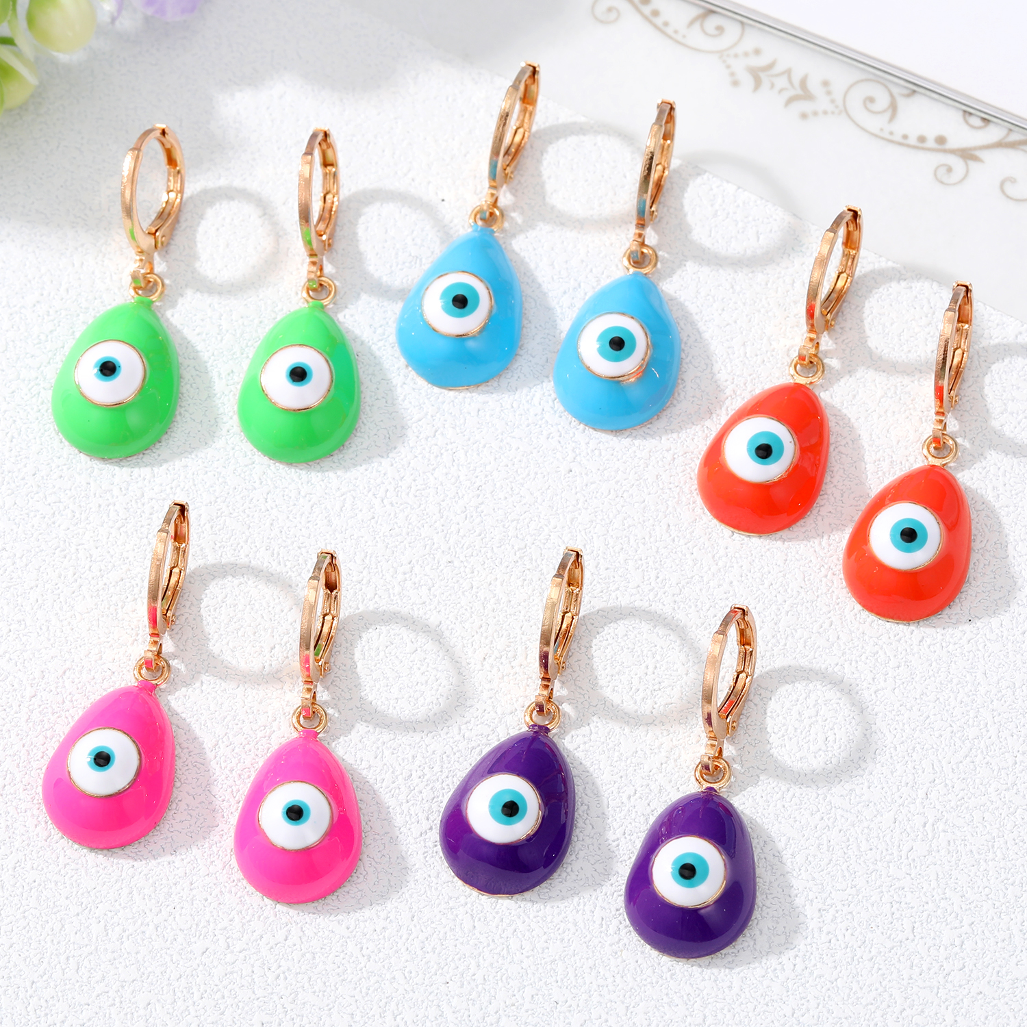Fashion Devilu0027S Eye Water Droplets Alloy Enamel Earrings 1 Piece