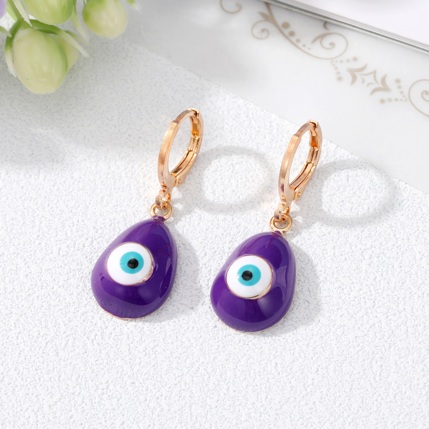 Fashion Devilu0027S Eye Water Droplets Alloy Enamel Earrings 1 Piece