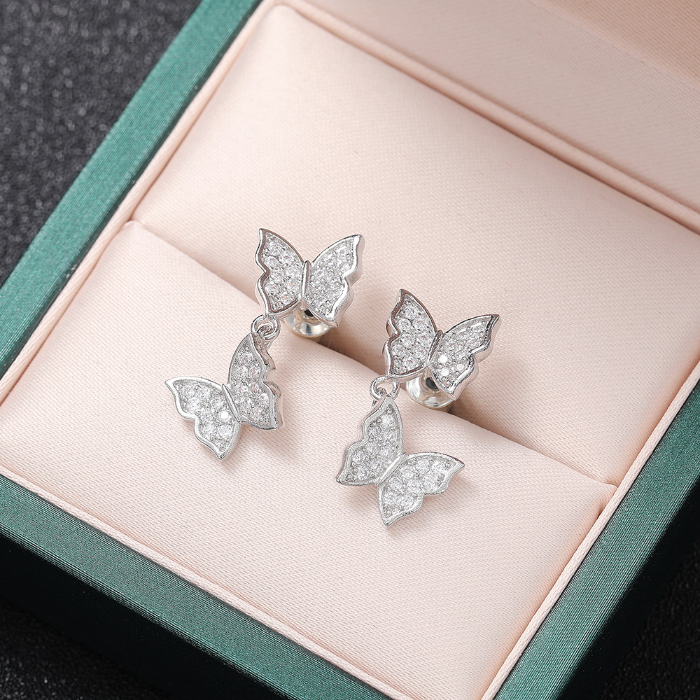 Luxurious Butterfly Copper Inlay Zircon Rings Earrings Necklace 1 Set