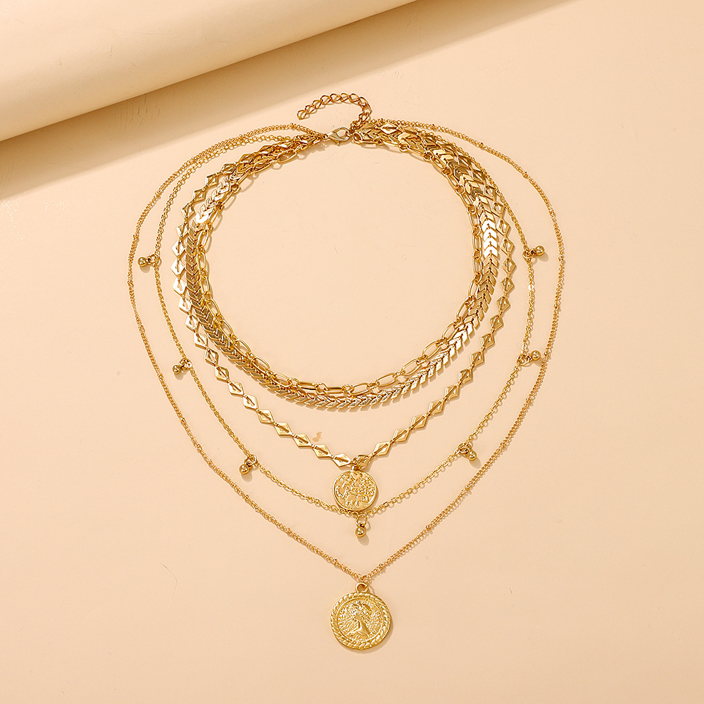 Fashion Round Alloy Plating Layered Necklaces