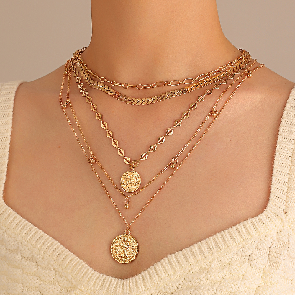 Fashion Round Alloy Plating Layered Necklaces